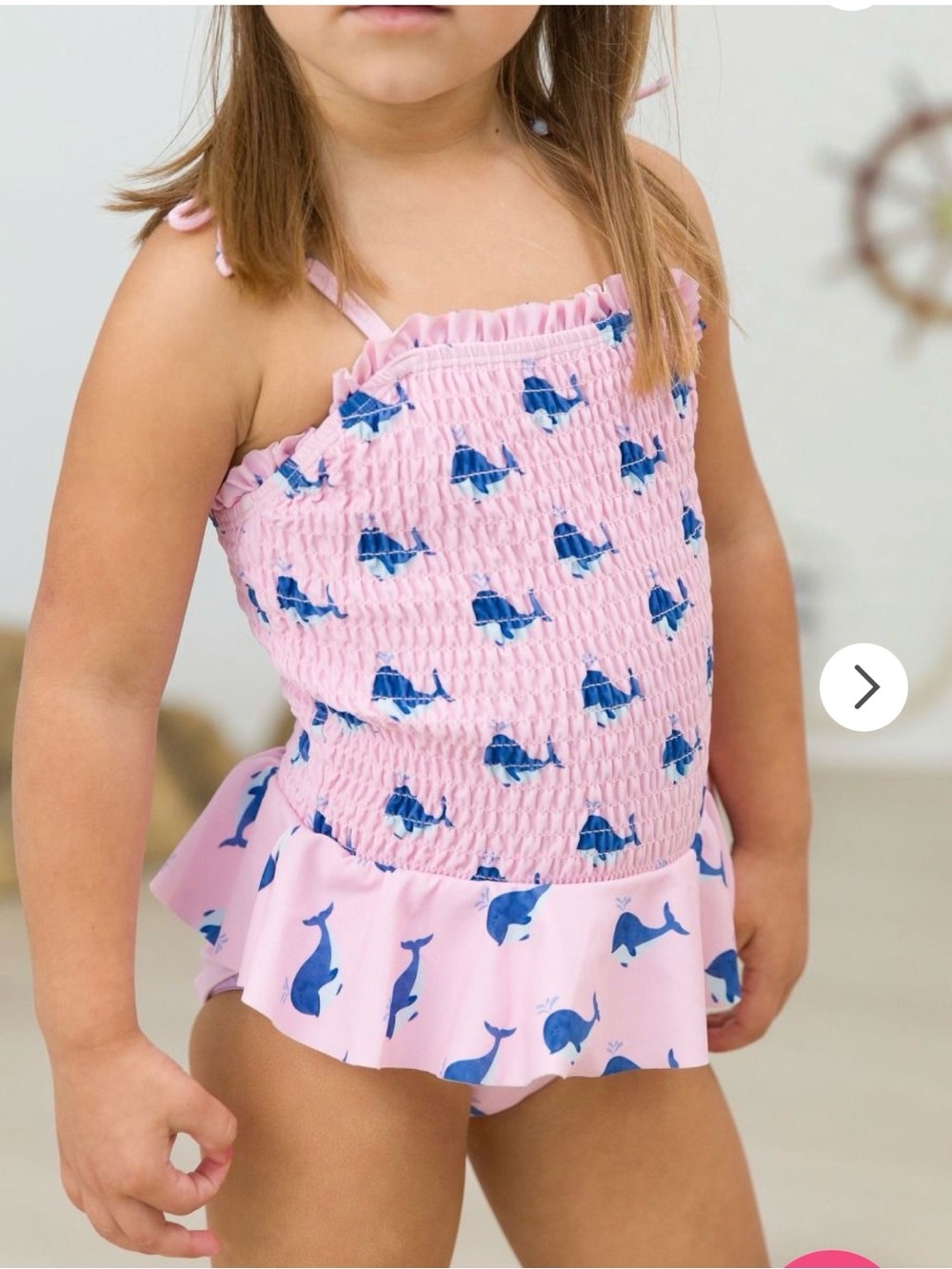 Ruffle Butts Pink Swim One-Piece with Blue Whale Print